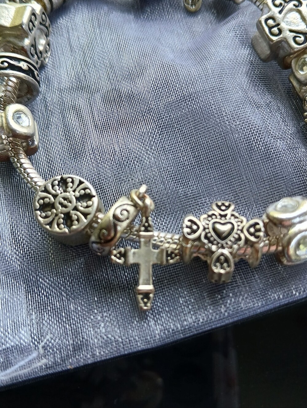 Premier Designs Charm Bracelet Silvertone Religious Cross Christian Jewelry - Picture 7 of 10
